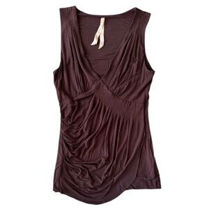 Bailey 44 Gathered Draped Jersey Tank Top, Chocolate Brown, Size Medium